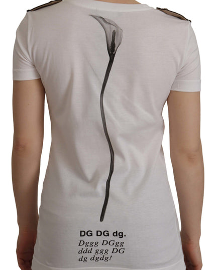 Dolce & Gabbana White Black Roses Crewneck Cotton  T-shirt