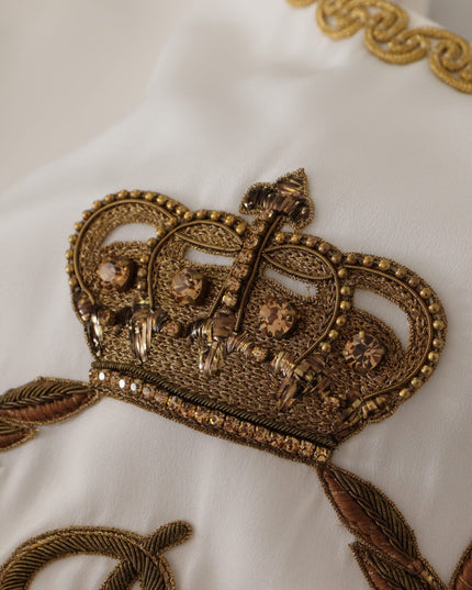 Dolce & Gabbana White Silk Gold DG Crown Crystal Blouse Top