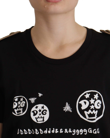 Dolce & Gabbana Black Logo Motive Crewneck Cotton T-shirt