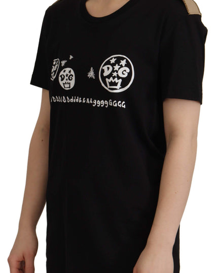 Dolce & Gabbana Black Logo Motive Crewneck Cotton T-shirt