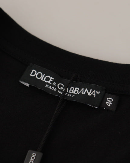 Dolce & Gabbana Black Logo Motive Crewneck Cotton T-shirt