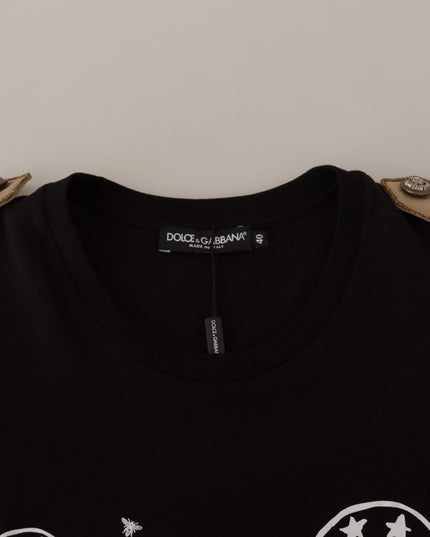 Dolce & Gabbana Black Logo Motive Crewneck Cotton T-shirt