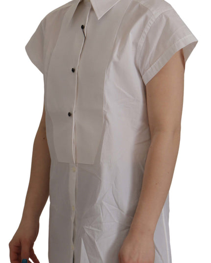 Dolce & Gabbana White Sleeveless Tuxedo Formal Blouse Top