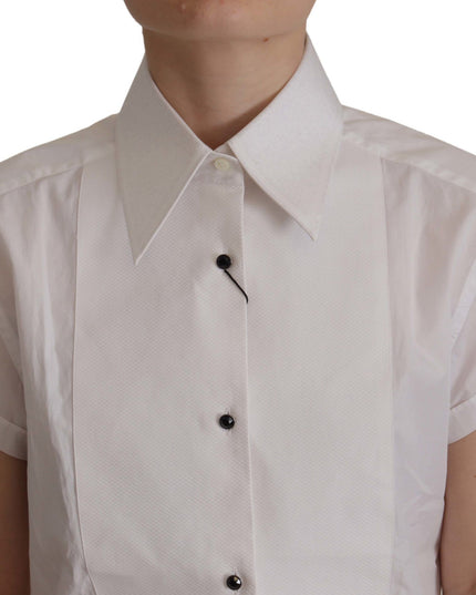 Dolce & Gabbana White Sleeveless Tuxedo Formal Blouse Top