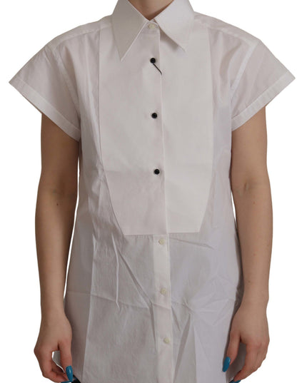 Dolce & Gabbana White Sleeveless Tuxedo Formal Blouse Top