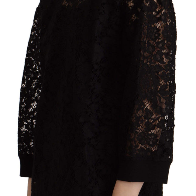 Dolce & Gabbana Black Floral Lace Pullover Sicily Blouse