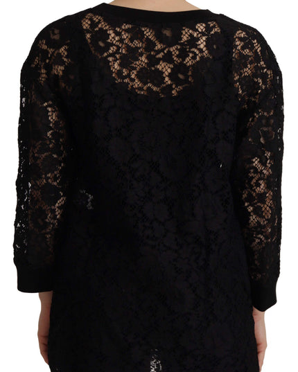 Dolce & Gabbana Black Floral Lace Pullover Sicily Blouse