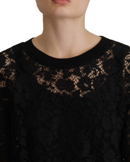 Dolce & Gabbana Black Floral Lace Pullover Sicily Blouse