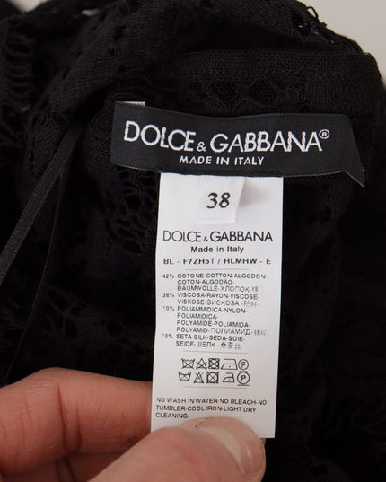 Dolce & Gabbana Black Floral Lace Pullover Sicily Blouse