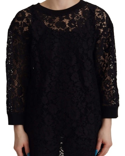 Dolce & Gabbana Black Floral Lace Pullover Sicily Blouse