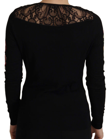 Dolce & Gabbana Black Lace Angel Roses Cardigan Sweater