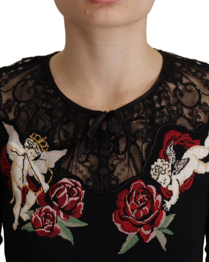 Dolce & Gabbana Black Lace Angel Roses Cardigan Sweater