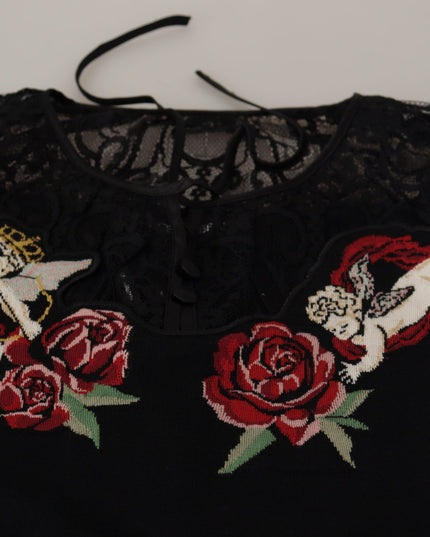 Dolce & Gabbana Black Lace Angel Roses Cardigan Sweater