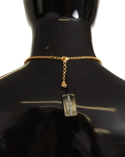 Dolce & Gabbana Gold Rose Love Crystal Charm Chain Necklace