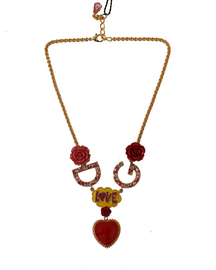 Dolce & Gabbana Gold Rose Love Crystal Charm Chain Necklace