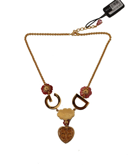 Dolce & Gabbana Gold Rose Love Crystal Charm Chain Necklace