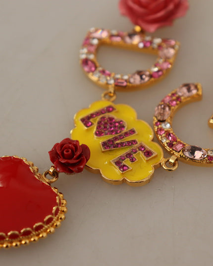 Dolce & Gabbana Gold Rose Love Crystal Charm Chain Necklace