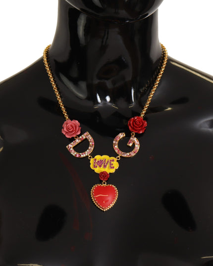 Dolce & Gabbana Gold Rose Love Crystal Charm Chain Necklace