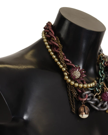 Dolce & Gabbana Gold Brass Sicily Floral Crystal Statement Necklace