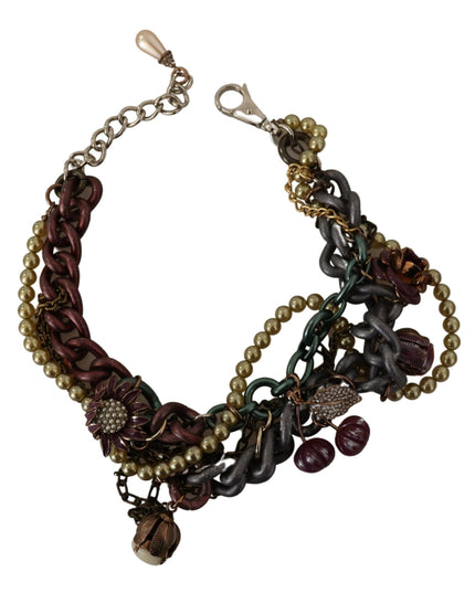 Dolce & Gabbana Gold Brass Sicily Floral Crystal Statement Necklace