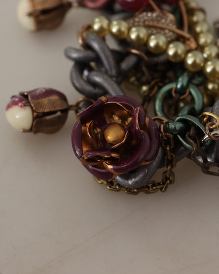 Dolce & Gabbana Gold Brass Sicily Floral Crystal Statement Necklace