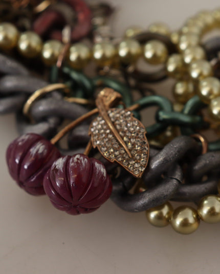 Dolce & Gabbana Gold Brass Sicily Floral Crystal Statement Necklace