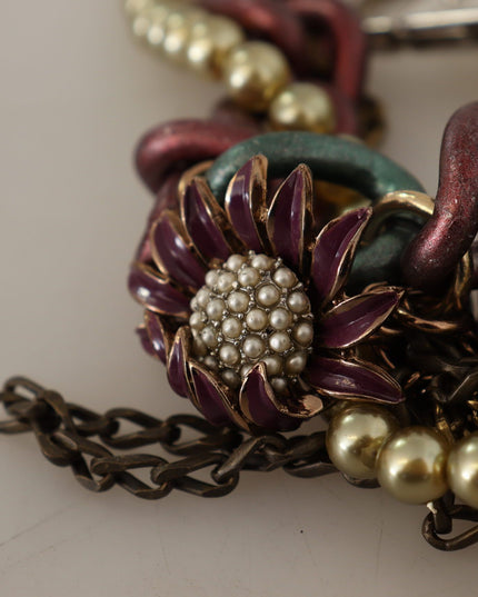 Dolce & Gabbana Gold Brass Sicily Floral Crystal Statement Necklace