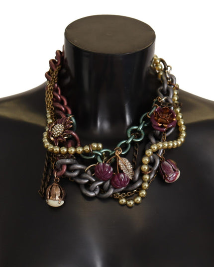 Dolce & Gabbana Gold Brass Sicily Floral Crystal Statement Necklace