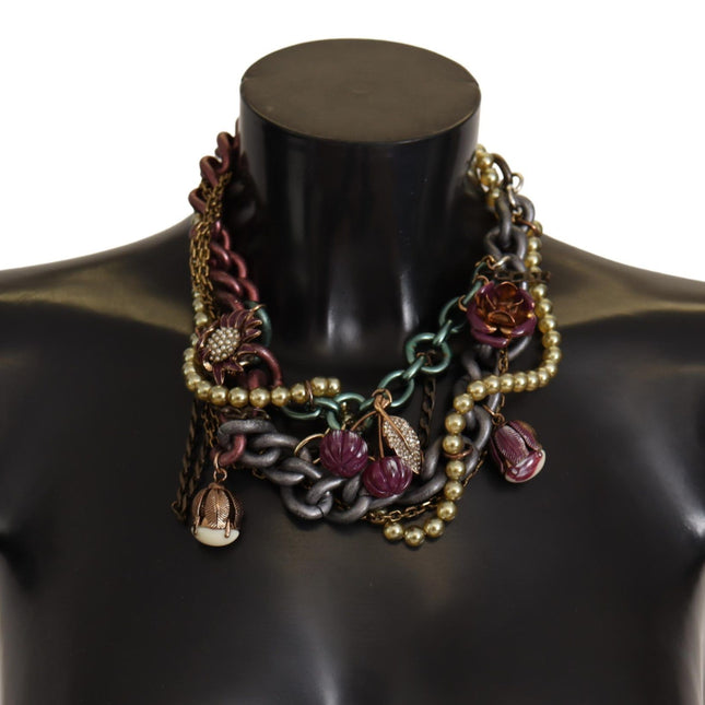 Dolce & Gabbana Gold Brass Sicily Floral Crystal Statement Necklace