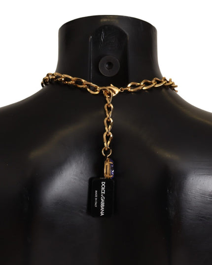 Dolce & Gabbana Gold Brass Crystal Purple Pink Pearl Pendants Necklace