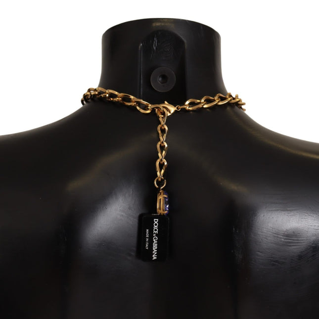 Dolce & Gabbana Gold Brass Crystal Purple Pink Pearl Pendants Necklace