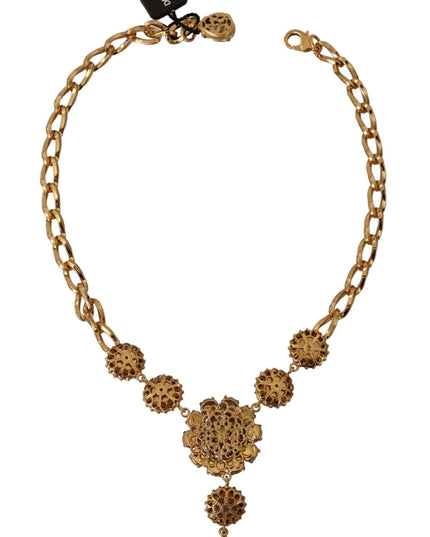 Dolce & Gabbana Gold Brass Crystal Purple Pink Pearl Pendants Necklace