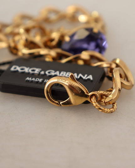 Dolce & Gabbana Gold Brass Crystal Purple Pink Pearl Pendants Necklace