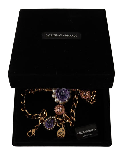 Dolce & Gabbana Gold Brass Crystal Purple Pink Pearl Pendants Necklace