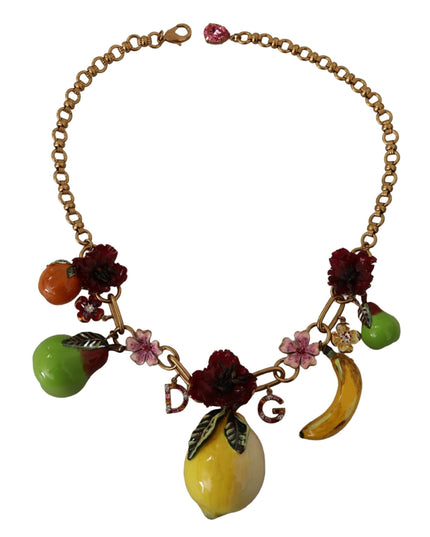 Dolce & Gabbana Gold Brass Sicily Fruits Roses Statement Necklace