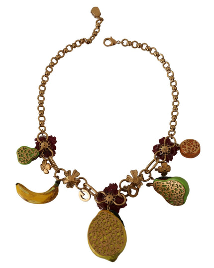 Dolce & Gabbana Gold Brass Sicily Fruits Roses Statement Necklace