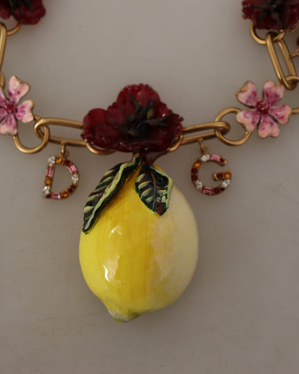Dolce & Gabbana Gold Brass Sicily Fruits Roses Statement Necklace