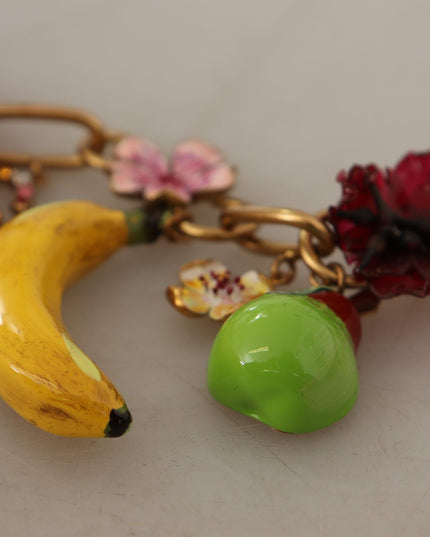 Dolce & Gabbana Gold Brass Sicily Fruits Roses Statement Necklace