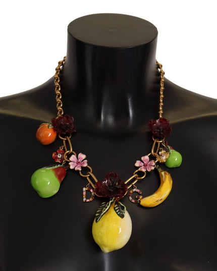 Dolce & Gabbana Gold Brass Sicily Fruits Roses Statement Necklace