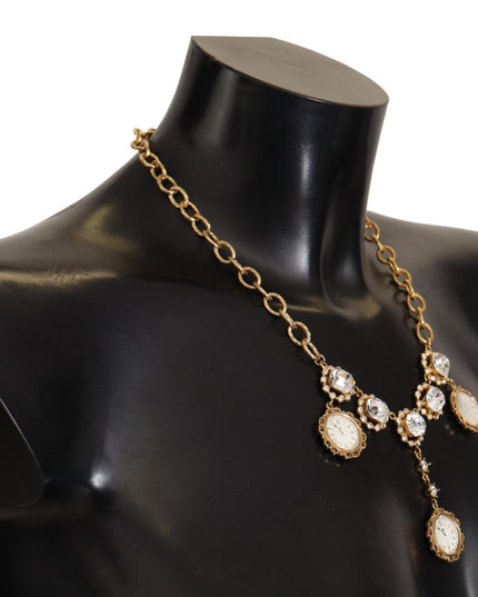 Dolce & Gabbana Gold Clock Statement Crystal Chain Necklace