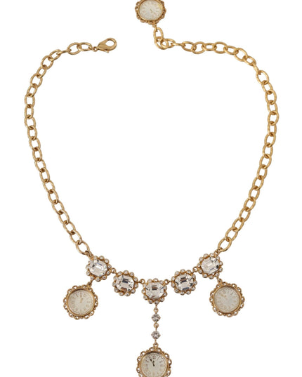 Dolce & Gabbana Gold Clock Statement Crystal Chain Necklace