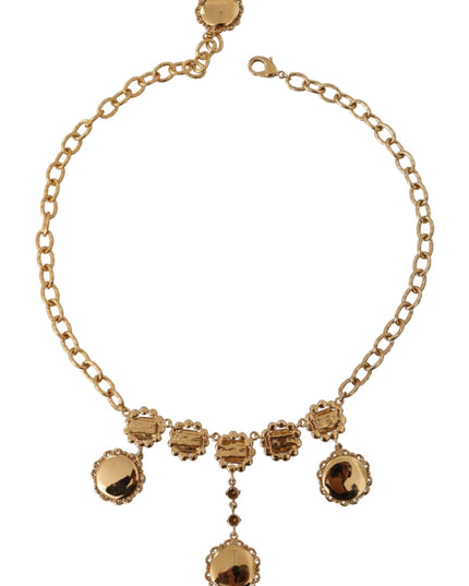 Dolce & Gabbana Gold Clock Statement Crystal Chain Necklace