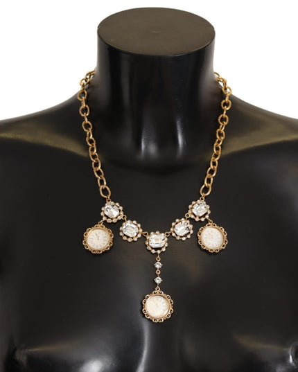 Dolce & Gabbana Gold Clock Statement Crystal Chain Necklace