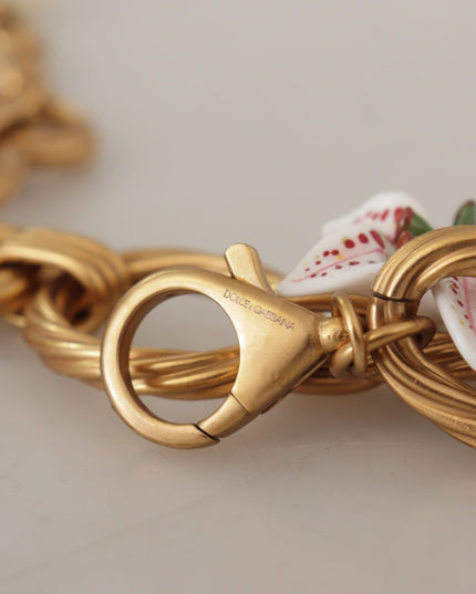Dolce & Gabbana Gold White Lily Floral Chain Statement Necklace