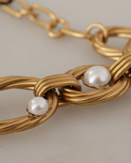 Dolce & Gabbana Gold White Lily Floral Chain Statement Necklace