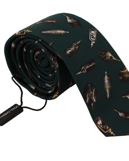 Dolce & Gabbana Black Bottle Fantasy Print Silk Adjustable Accessory Tie