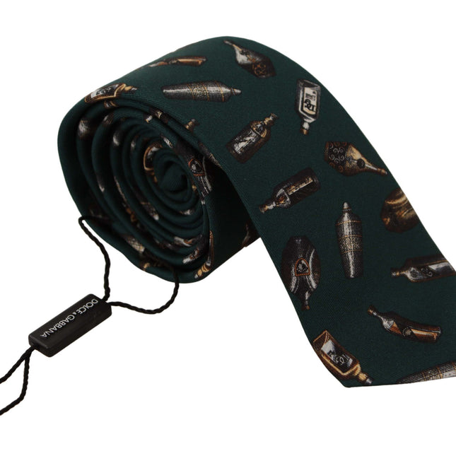 Dolce & Gabbana Black Bottle Fantasy Print Silk Adjustable Accessory Tie
