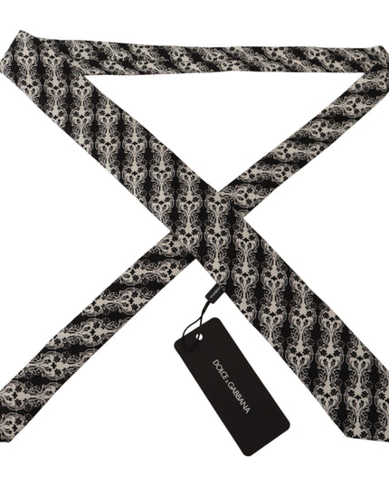 Dolce & Gabbana Black White Flower 100% Silk Print Adjustable Accessory Tie