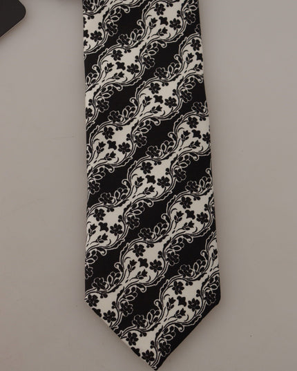 Dolce & Gabbana Black White Flower 100% Silk Print Adjustable Accessory Tie