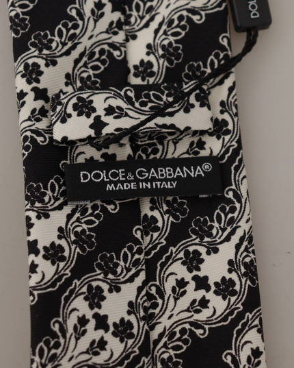 Dolce & Gabbana Black White Flower 100% Silk Print Adjustable Accessory Tie